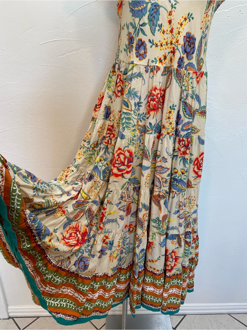 SOFT SURROUNDINGS MULTICOLOR CREW SHORT SLEEVE TSHIRT TIERED KARA MAXI DRESS - Picture 5 of 14